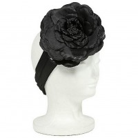 Satin Headbands - 12 PCS w/ Large Silk Flower - Black - HB-S10-1713BK